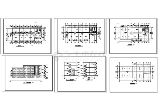 五层学生宿舍楼建筑施工cad图，共六张-图一