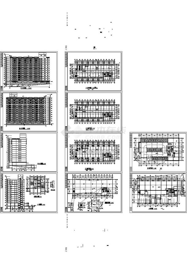 某学校12层的学生宿舍楼建筑施工cad图，共十张-图一