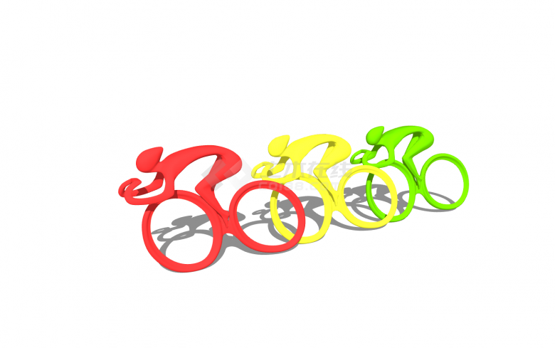红黄绿三色自行车骑行运动雕塑su模型-图一