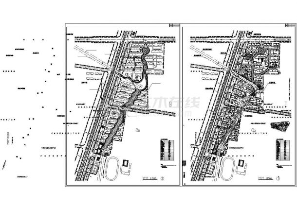 某城市大型居住小区（总建筑面积356808平方米）规划设计cad施工总平面图（含经济技术指标，含两种方案）-图一