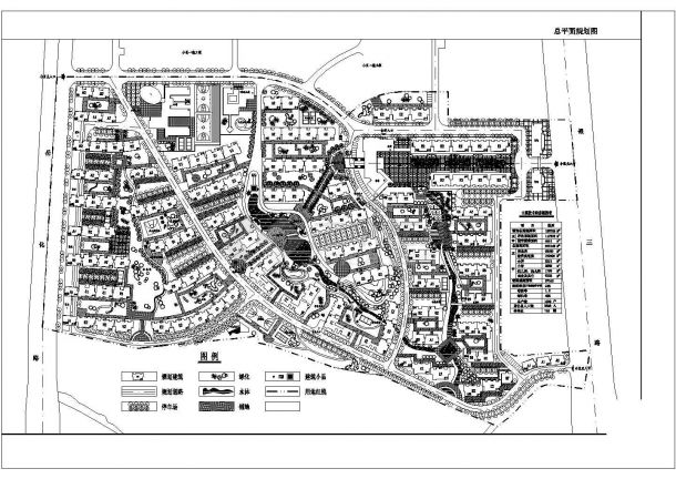某城市住宅小区（规划用地面积153763平方米）规划设计cad施工总平面图（含主要技术经济指标）-图一