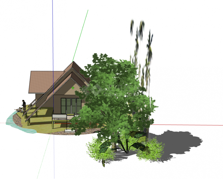 现代树木别墅su模型-图二