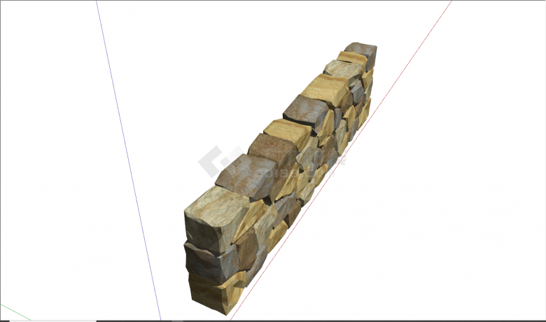现代岩石堆积长形挡土墙su模型-图二