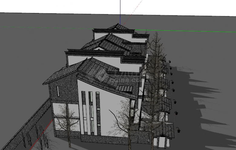 多层新中式坡屋顶别墅su模型-图二