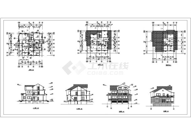 某三层带阁楼东南亚风格别墅建筑施工图纸（7张图纸）-图一