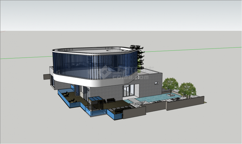 现代风格多层带泳池别墅su模型-图二