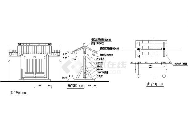 某城市景区街门建筑施工cad详图-图二