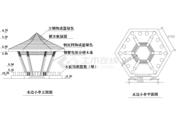 某地区热门景区水边小亭CAD设计参考详细图-图一