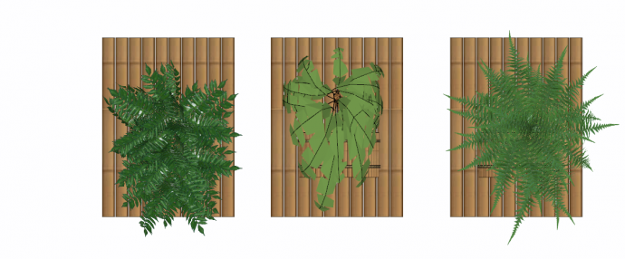 竹子组合成的带有绿色植物的绿墙花架su模型_图1