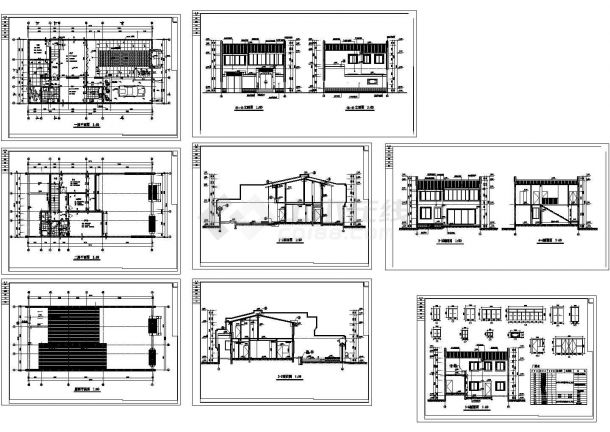 某徽派建筑带院二层民居设计cad全套建筑施工图（带效果图）-图一