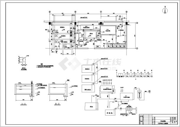 某污水处理站工艺平面及工艺流程图-图一