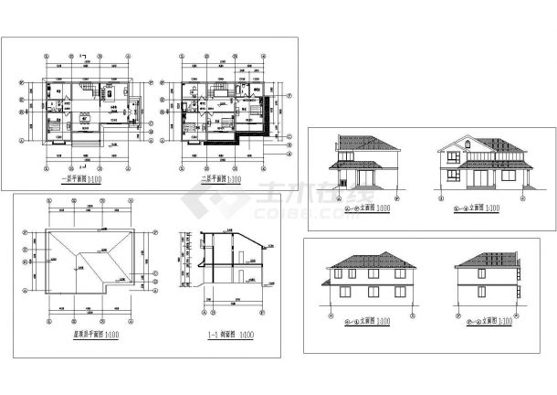 某2层框架结构乡村别墅设计cad全套建筑施工图纸（含效果图）-图二