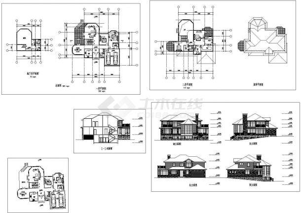 某乡村2层半别墅（385㎡）设计cad全套建筑施工图（含高清效果图）-图二