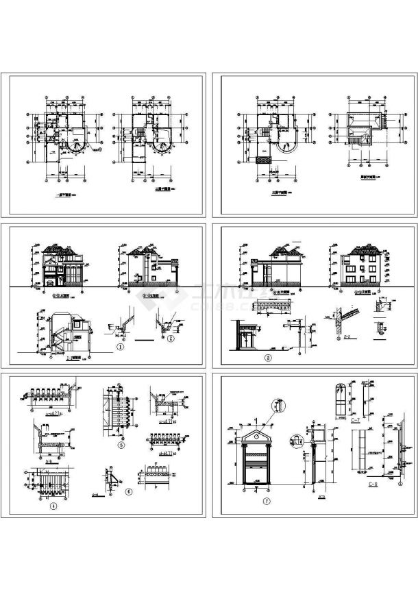 3层农村房屋建筑设计方案施工cad图，共六张-图一