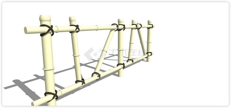 圆柱型捆绑木质栏杆su模型-图二
