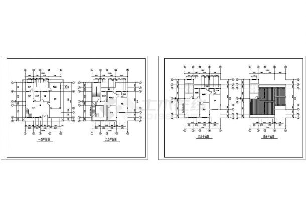三层框架结构别墅建筑施工cad图，共四张-图二