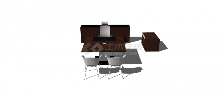 方形木桌塑料椅办公室家具桌椅su模型-图一