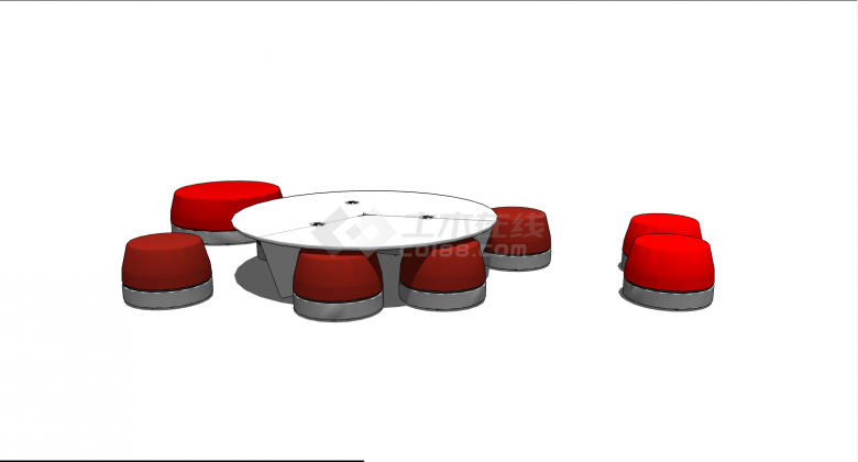 红色凳子简约办公室桌椅 su模型-图二