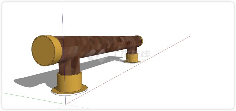 金色底座圆木柱矮木质栏杆su模型-图二