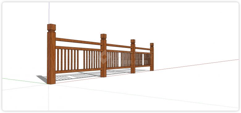 新中式大小间隔竖线木质栏杆su模型-图二