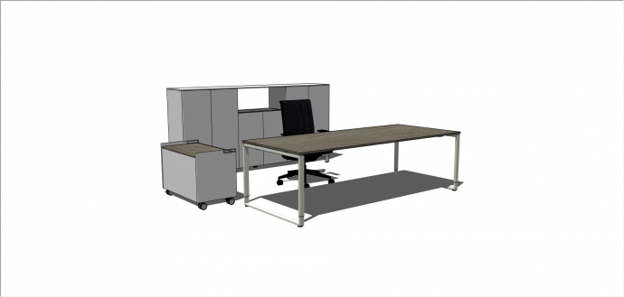 单人木制办公室桌椅 su模型_图1