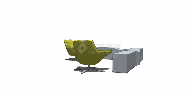 办公室荧光色座椅灰色沙发su模型-图二