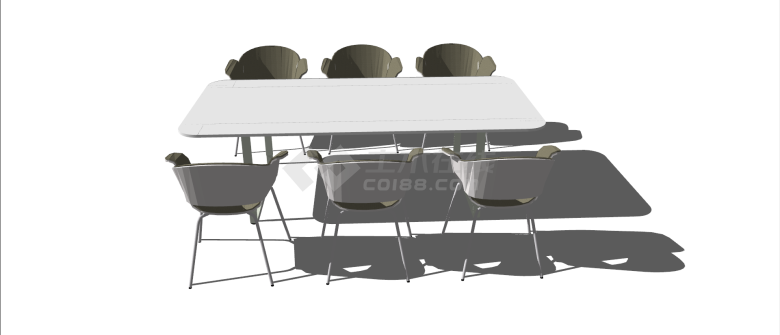 板式卓塑料椅办公室家具桌椅su模型-图二