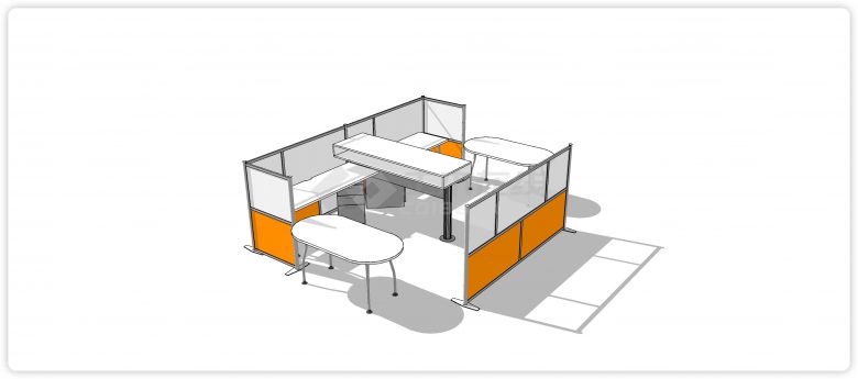 双人私密空间办公室家具桌椅su模型-图二