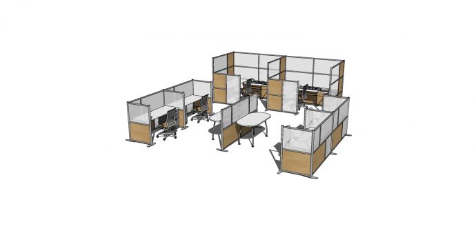 办公室半包围桌椅su模型_图1