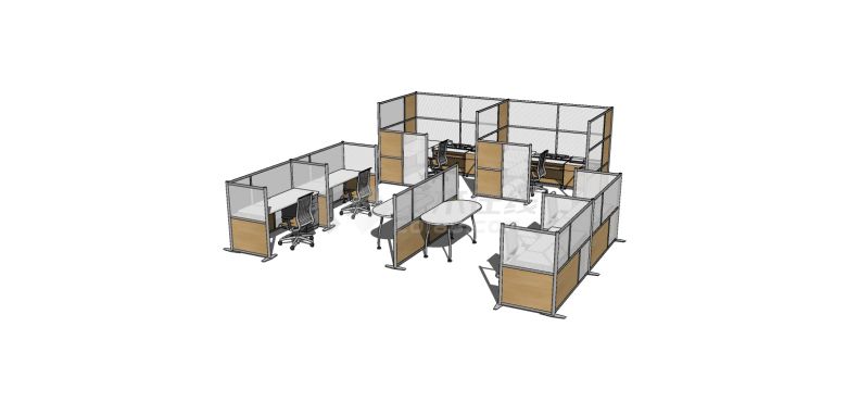办公室半包围桌椅su模型-图一