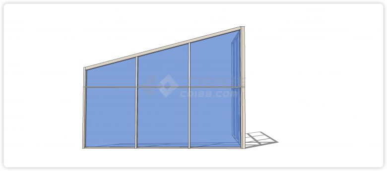 蓝色玻璃白色窄边框固定玻璃幕墙su模型-图二