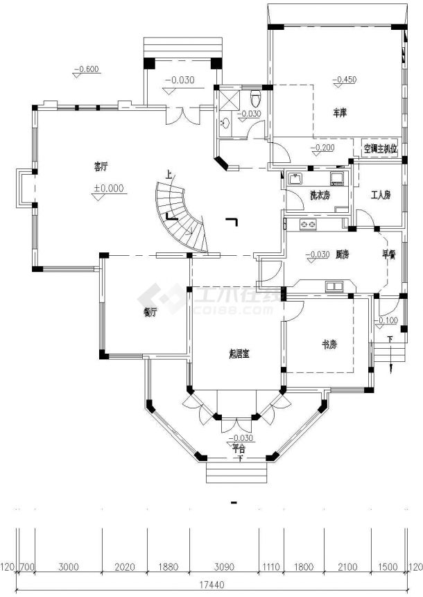 青浦安海小区三层别墅建筑设计cad图纸，共8张-图一
