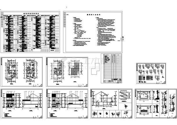 安徽三桥小区三层别墅建筑设计cad图纸，共10张-图一
