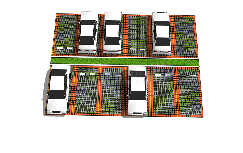 现代方形地砖停车场su模型-图一