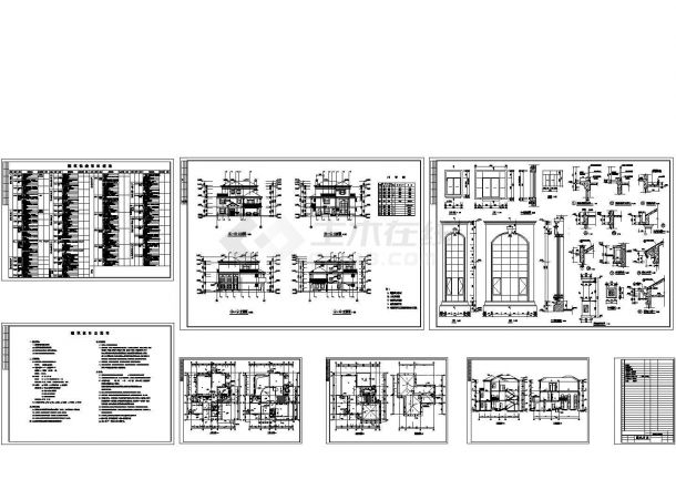 浙江普通三层别墅建筑施工设计cad图纸，含效果图-图一