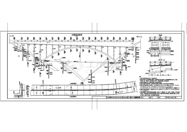 155米钢筋混凝土箱形拱桥施工cad图纸-图二