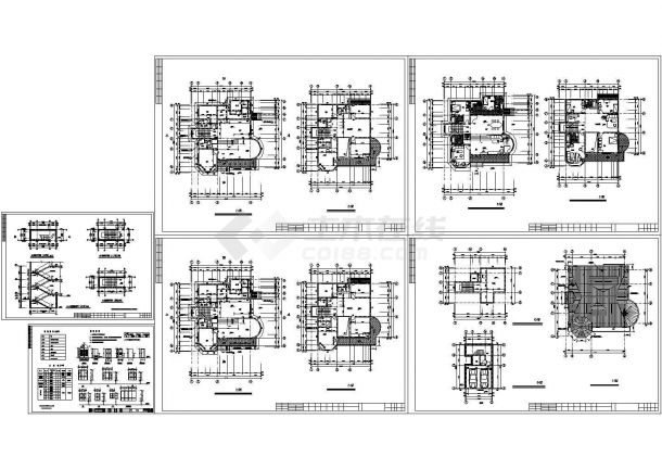 六安某区三层别墅建筑设计cad图纸，共6张-图一