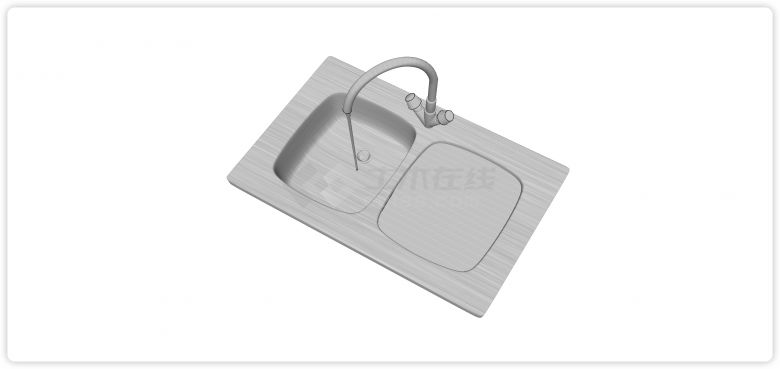 圆形角单槽不锈钢台盆水槽组合su模型-图一