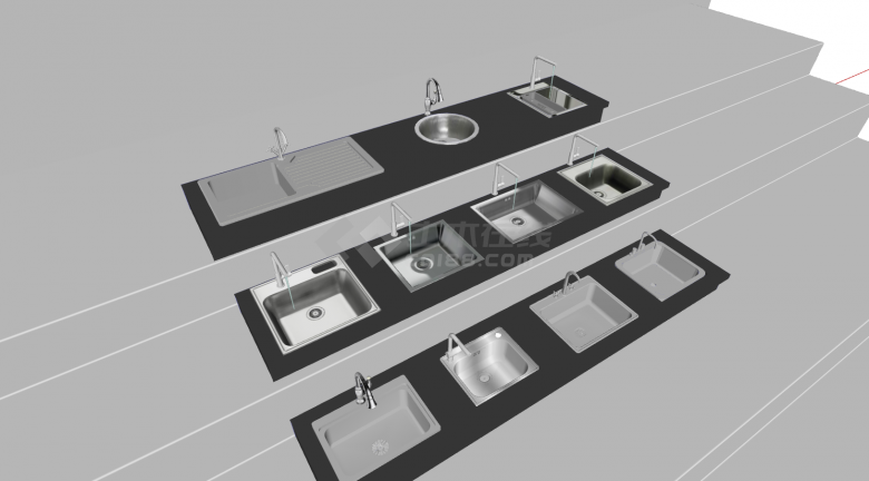 浅色的单水池的厨房水槽su模型-图二
