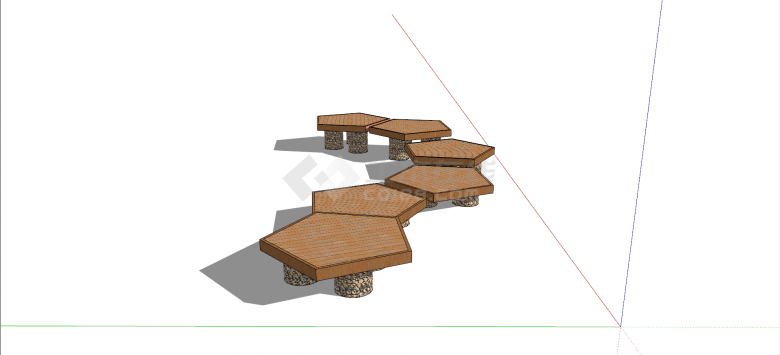 规则式五边形木质汀步su模型-图二
