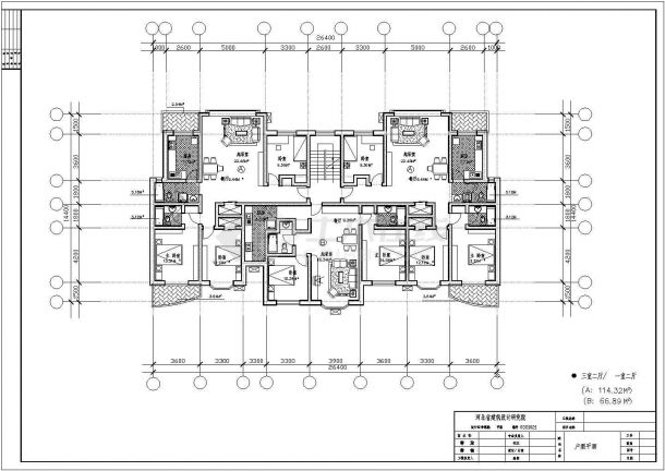 114平方米多层一梯三户住宅户型设计cad图（含效果图）-图一