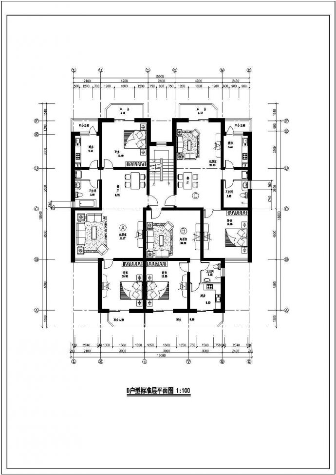 多层一梯三户住宅户型设计cad图(含效果图)_图1
