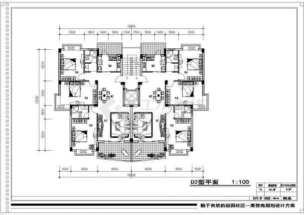 124平方米小高层一梯两户住宅户型设计cad图(含效果图)-图一
