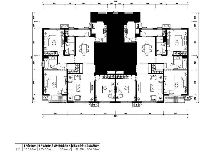 300平方米高层一梯两户住宅户型设计cad图（含效果图）_图1