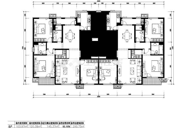 290平方米高层一梯两户住宅户型设计cad图(含效果图)-图二