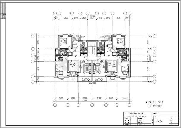 120平方米小高层一梯两户住宅户型设计cad图(含效果图)-图二