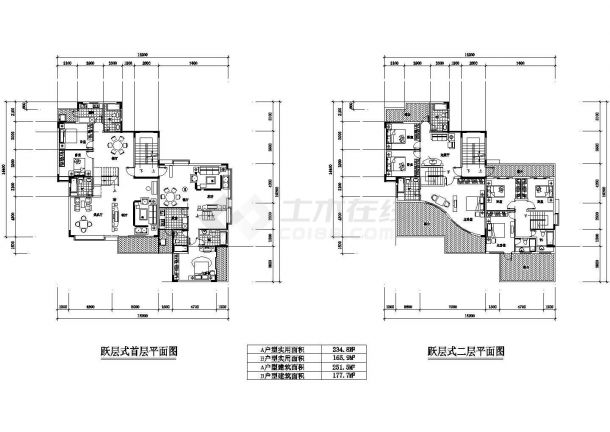 251平方米二层一梯两户住宅户型设计cad图(含效果图)-图一