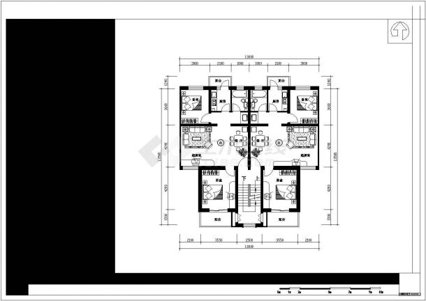 172平方米多层一梯两户住宅户型设计cad图(含效果图)-图一