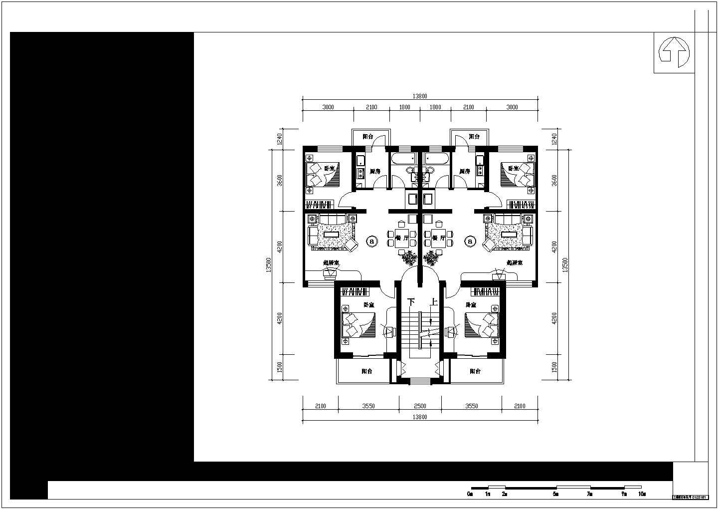 172平方米多层一梯两户住宅户型设计cad图(含效果图)