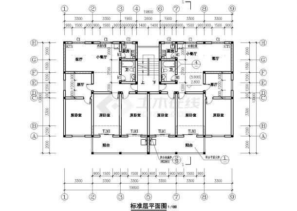 117平方米多层一梯两户住宅户型设计cad图(含效果图)-图一